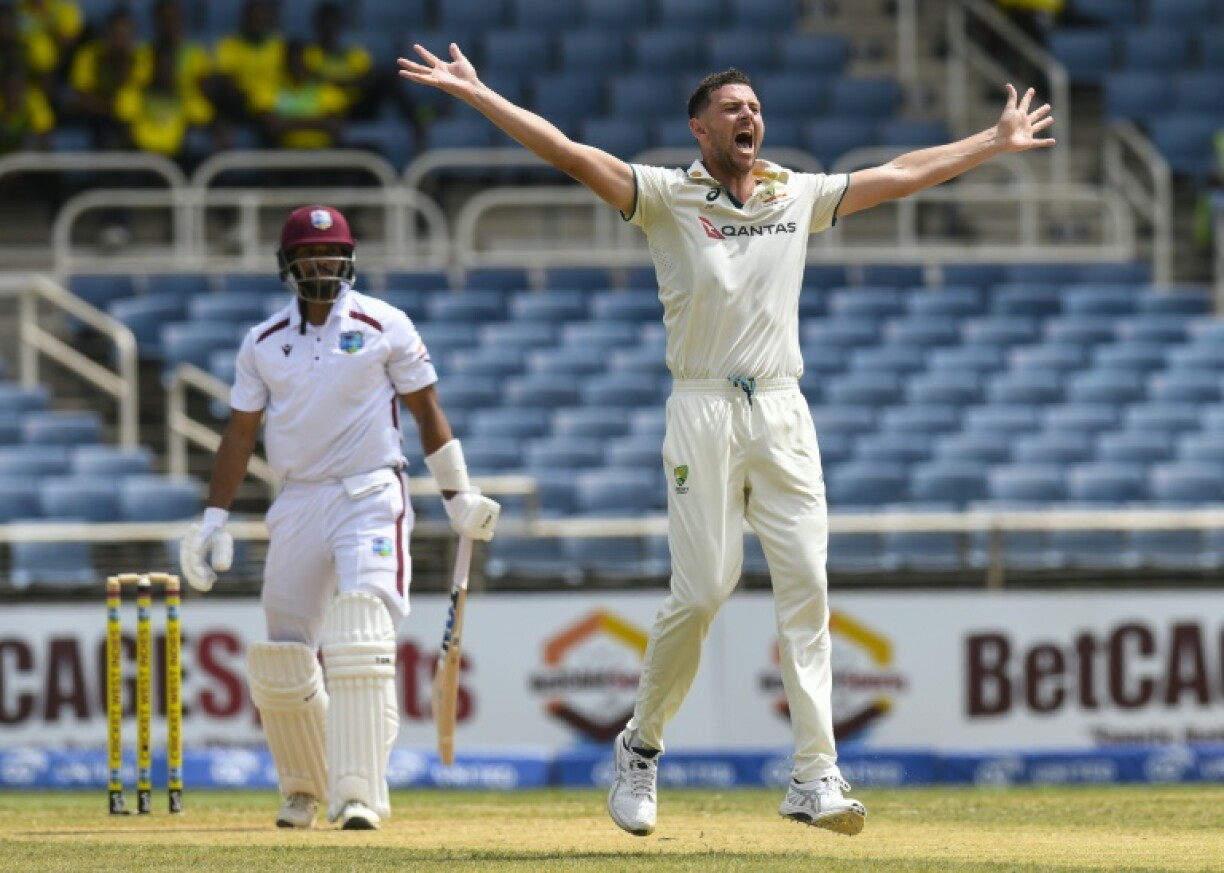 Josh Hazlewood trapped stand-in West Indies opener Brandon King lbw for 14