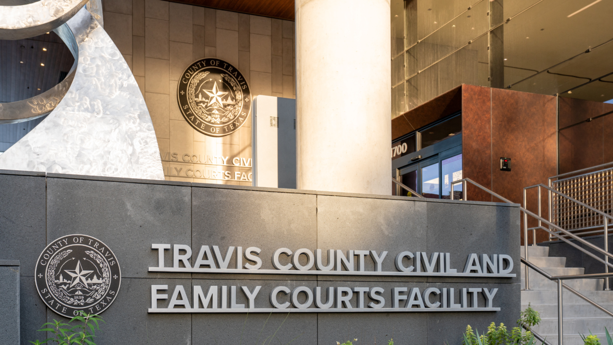 The Travis County 459th District Court is seen prior to an emergency hearing in Cox v Texas, in Austin, Texas, on December 7, 2023. Kate Cox, a 31-year-old mother-of-two from Dallas-Fort Worth, sued the state of Texas on December 5, 2023, in order to get an abortion for a pregnancy that she and her doctors say threatens her life and future fertility. Cox learned last week that her fetus has full trisomy 18, a condition that means her pregnancy may not survive until birth and if it does her baby would be stillborn or live for minutes, hours or days, according to the lawsuit.