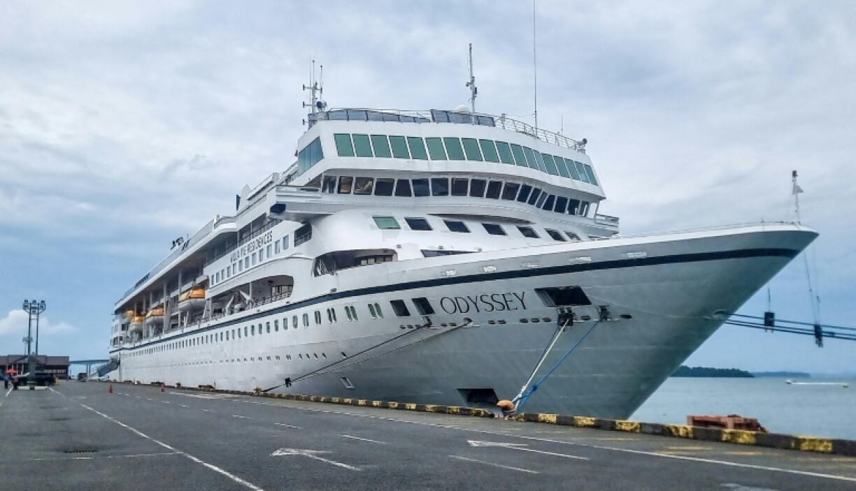 Villa Vie Residences' cruise ship Odyssey is seen docked at Sihanoukville port in Cambodia