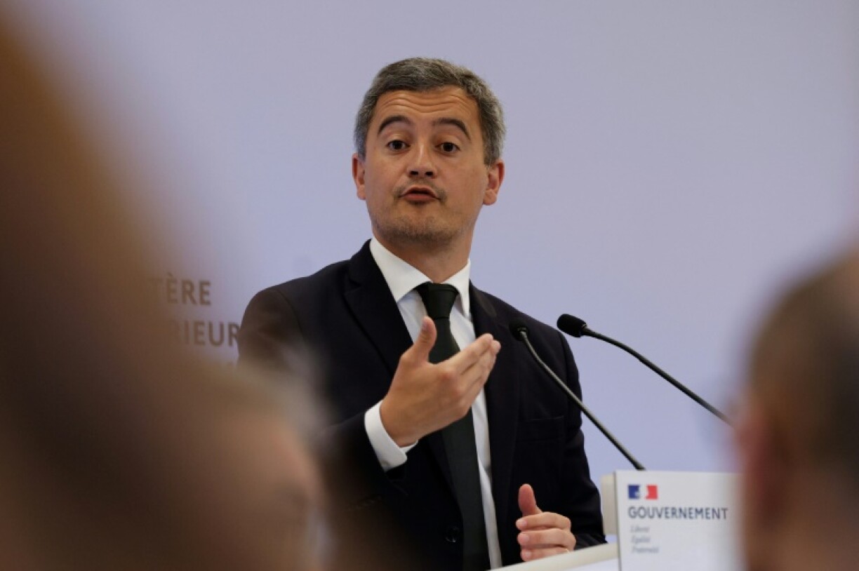 Le ministre de l'Intérieur Gérald Darmanin lors de la signature d'un protocole pour la cérémonie d'ouverture du JO-204, le 23 mai 2023 à Paris