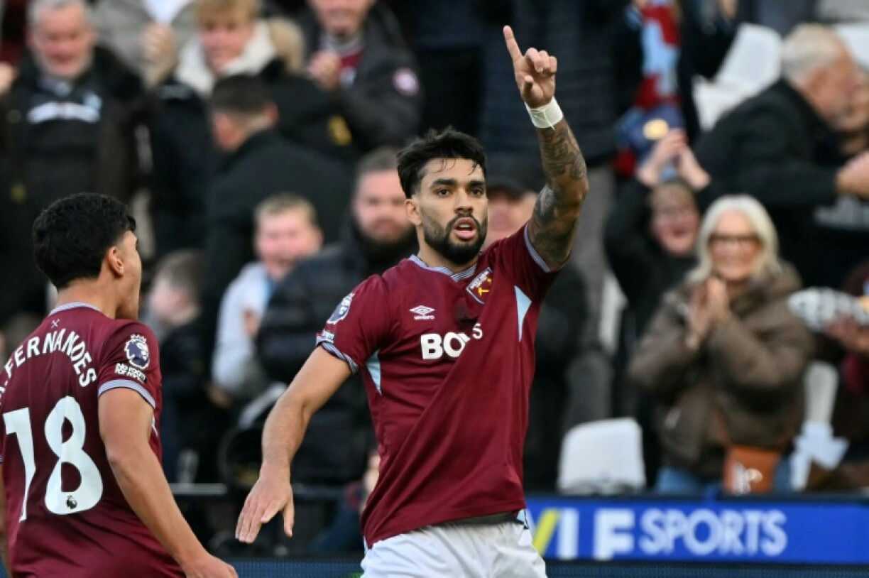 West Ham midfielder Lucas Paqueta celebrates after scoring against Newcastle