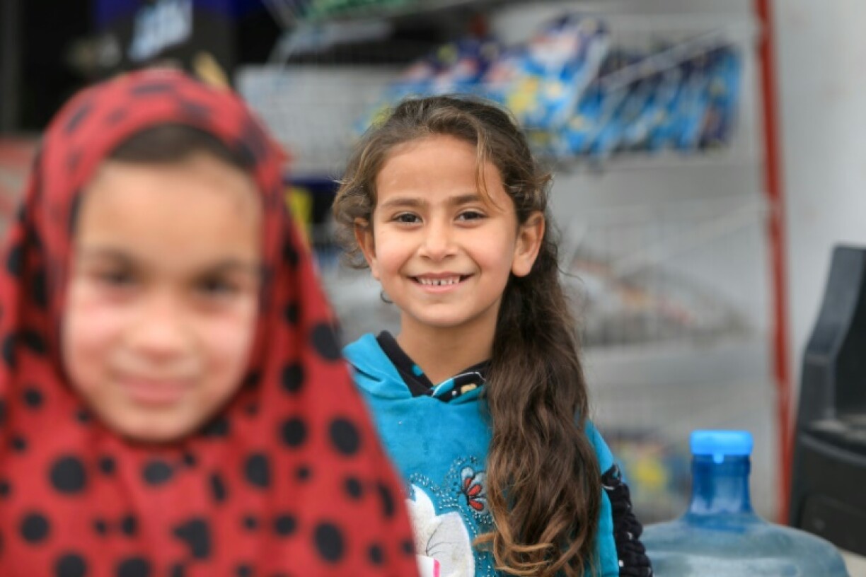 Syrian girls pictured at the Atme camp for displaced people