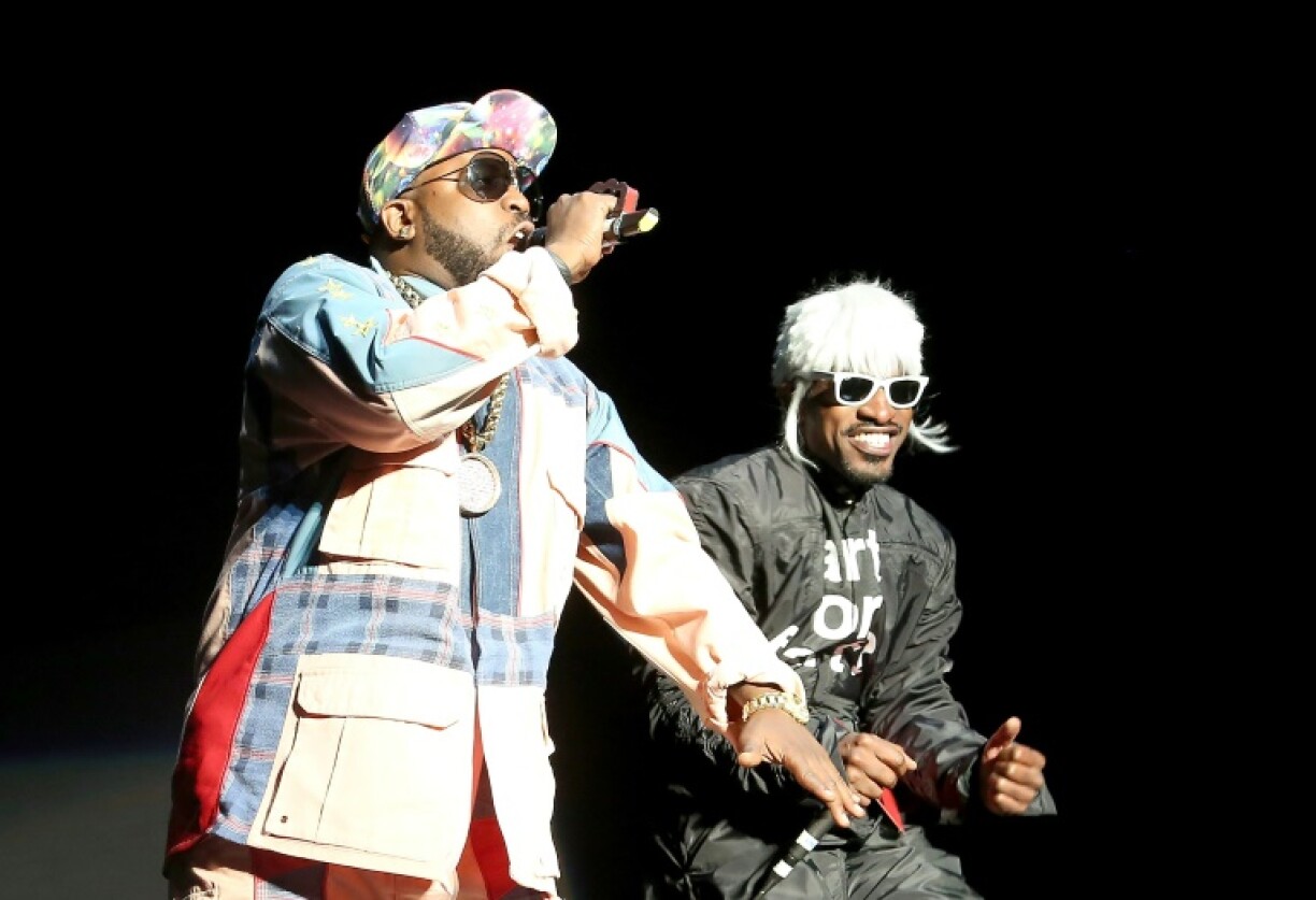 Rappers Big Boi (L) and Andre 3000 of Outkast, who are among the 2025 class of Rock and Roll Hall of Fame inductees, perform during the Governors Ball Music Festival in June 2014 in New York