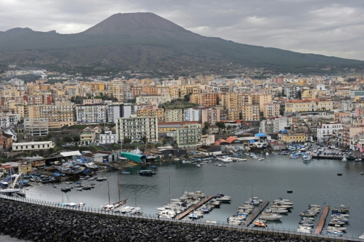 Mount Vesuvius looms over Naples