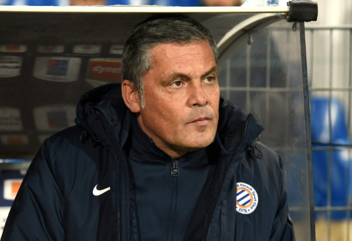 Bruno Martini sur le banc de Montpellier lors d'un match de L1 contre Caen le 23 janvier 2016 au stade de La Mosson
