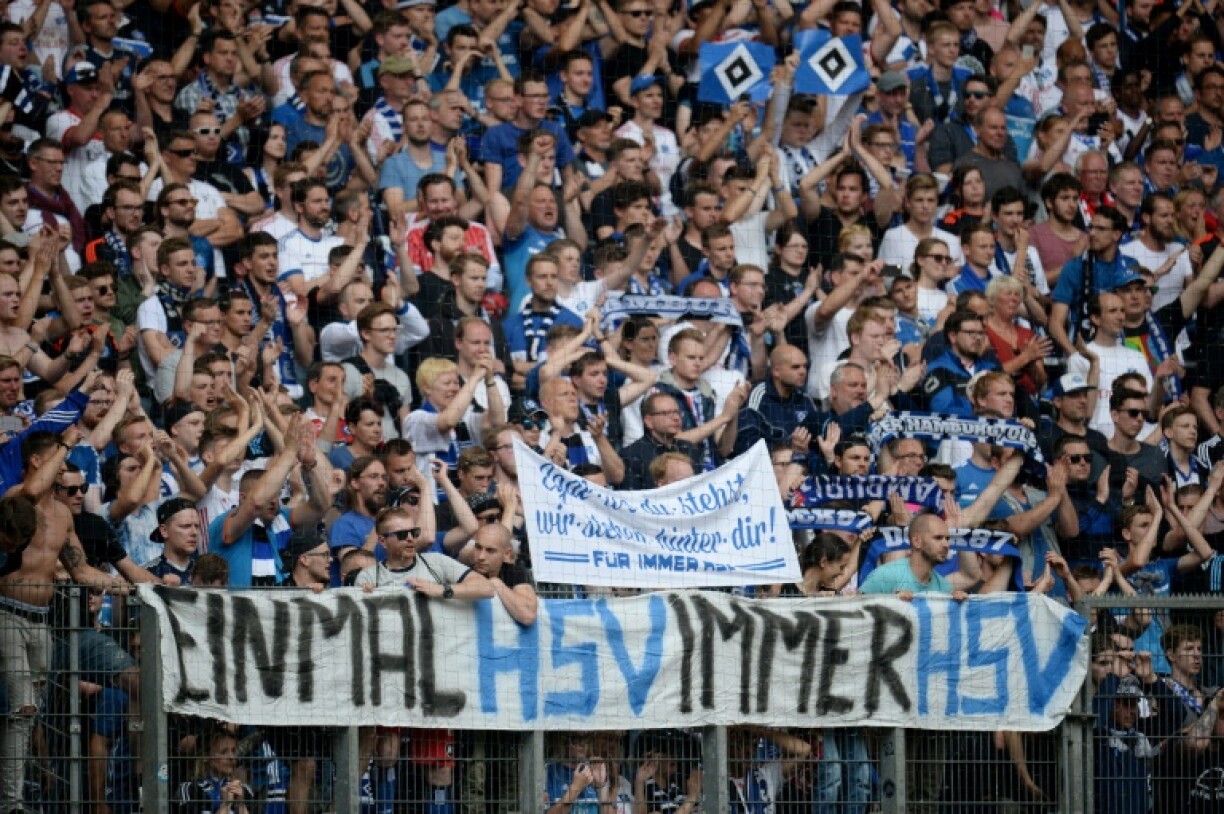 Hamburg fans display a banner reading