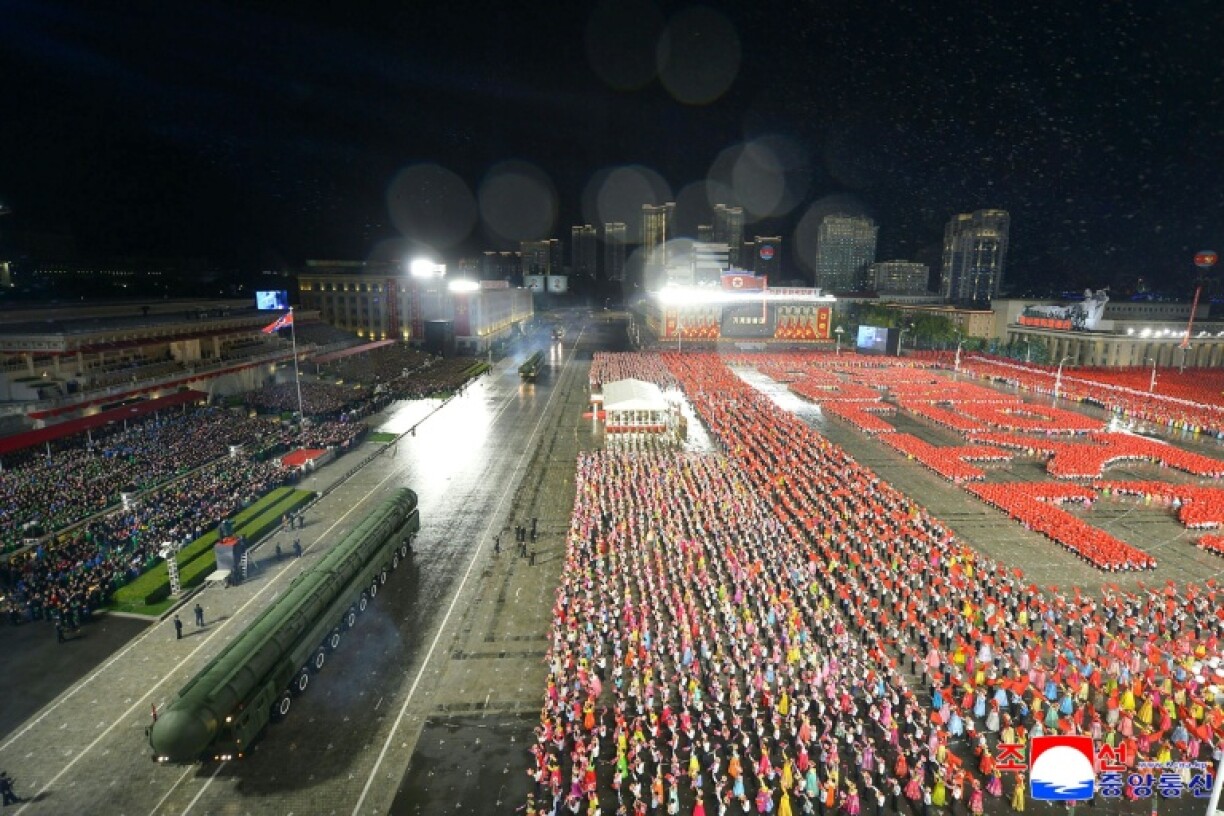This picture taken on October 10, 2025 and released from North Korea's official Korean Central News Agency (KCNA) on October 11, 2025 shows a new intercontinental ballistic missile (ICBM) during the military parade to celebrate the 80th founding anniversary of the Workers' Party of Korea in Pyongyang