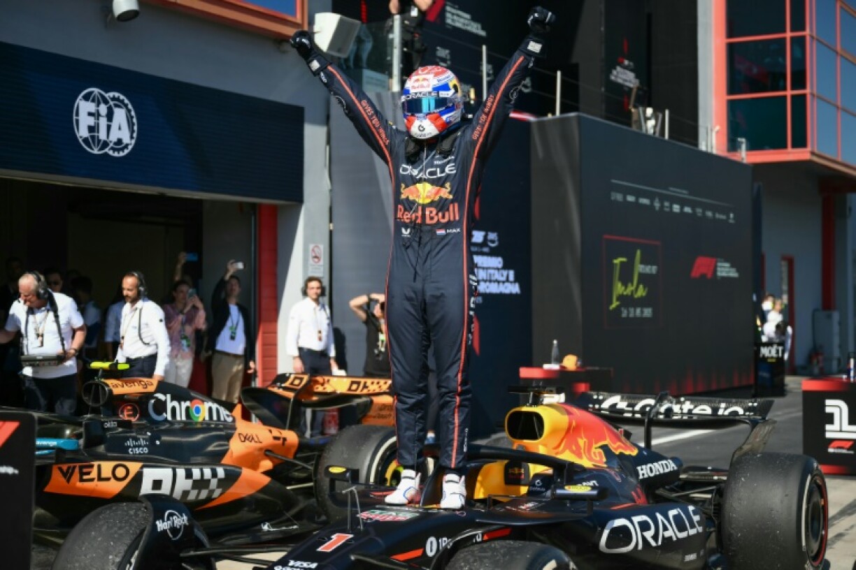 Max Verstappen produced a fine drive to fend off the McLarens at Imola