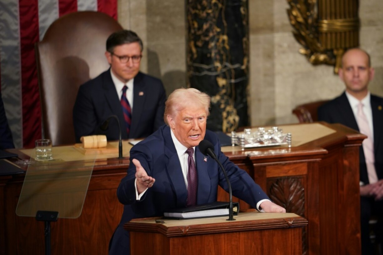 US President Donald Trump speaks during an address to a joint session of Congress at the US Capitol