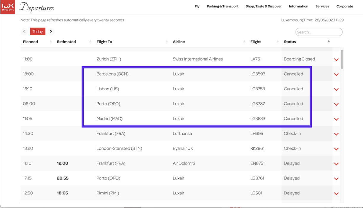 Les vols annulés ce dimanche