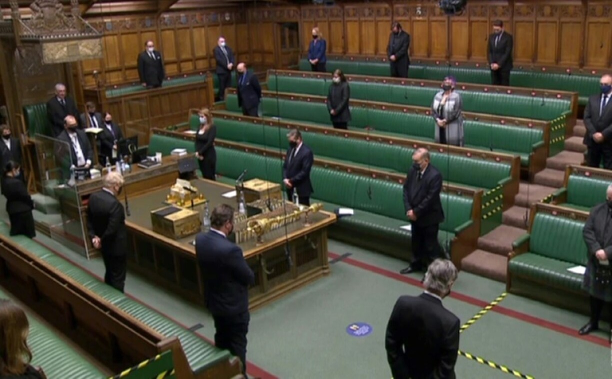 Une minute de silence au Parlement britannique à la mémoire du prince Philip, le 12 avril 2021 à Londres