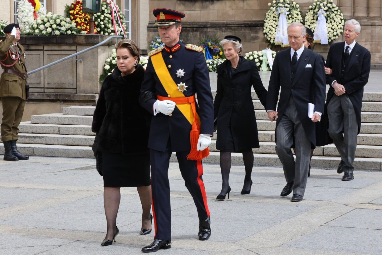 Prince Jean is seen walking behind the Grand Duke and Duchess at the funeral of his father Grand Duke Jean.