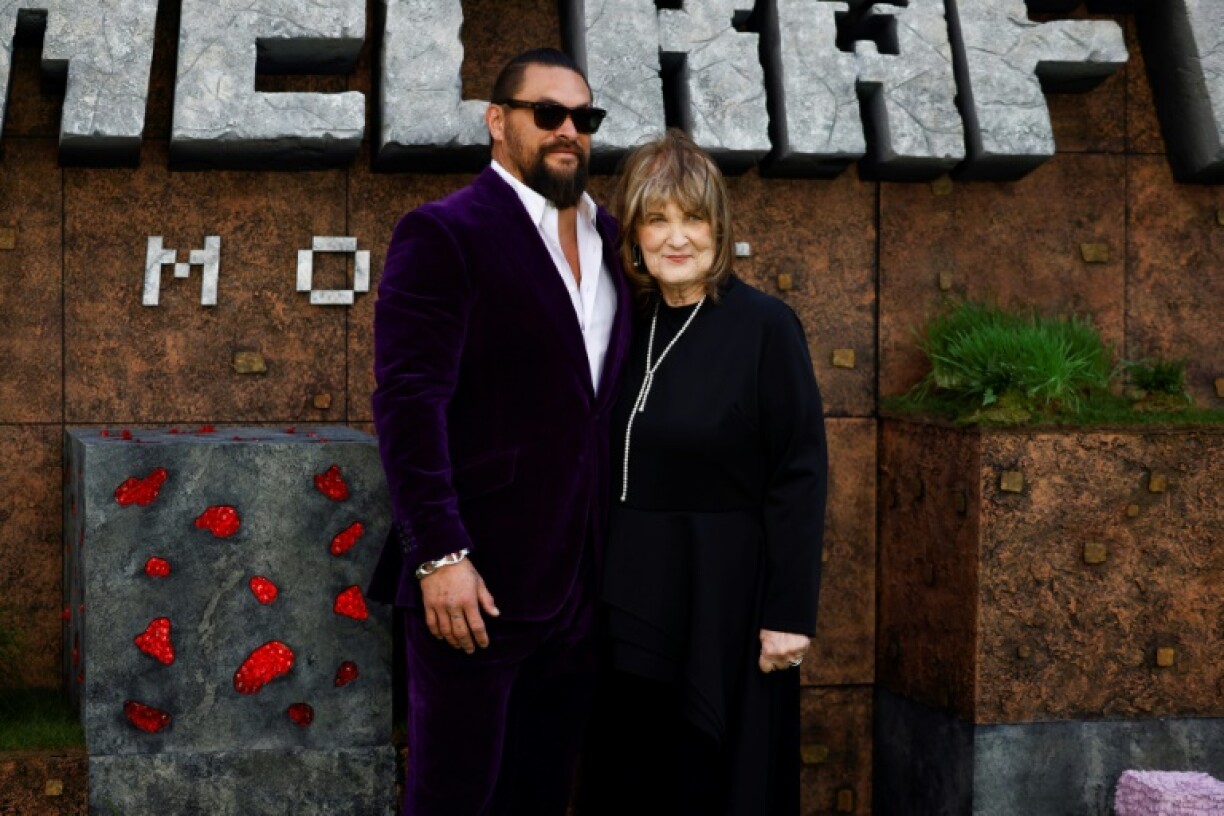 US actor Jason Momoa and his mother Coni Momoa pose ahead of the world premiere of 'The Minecraft Movie' in London, on March 30, 2025