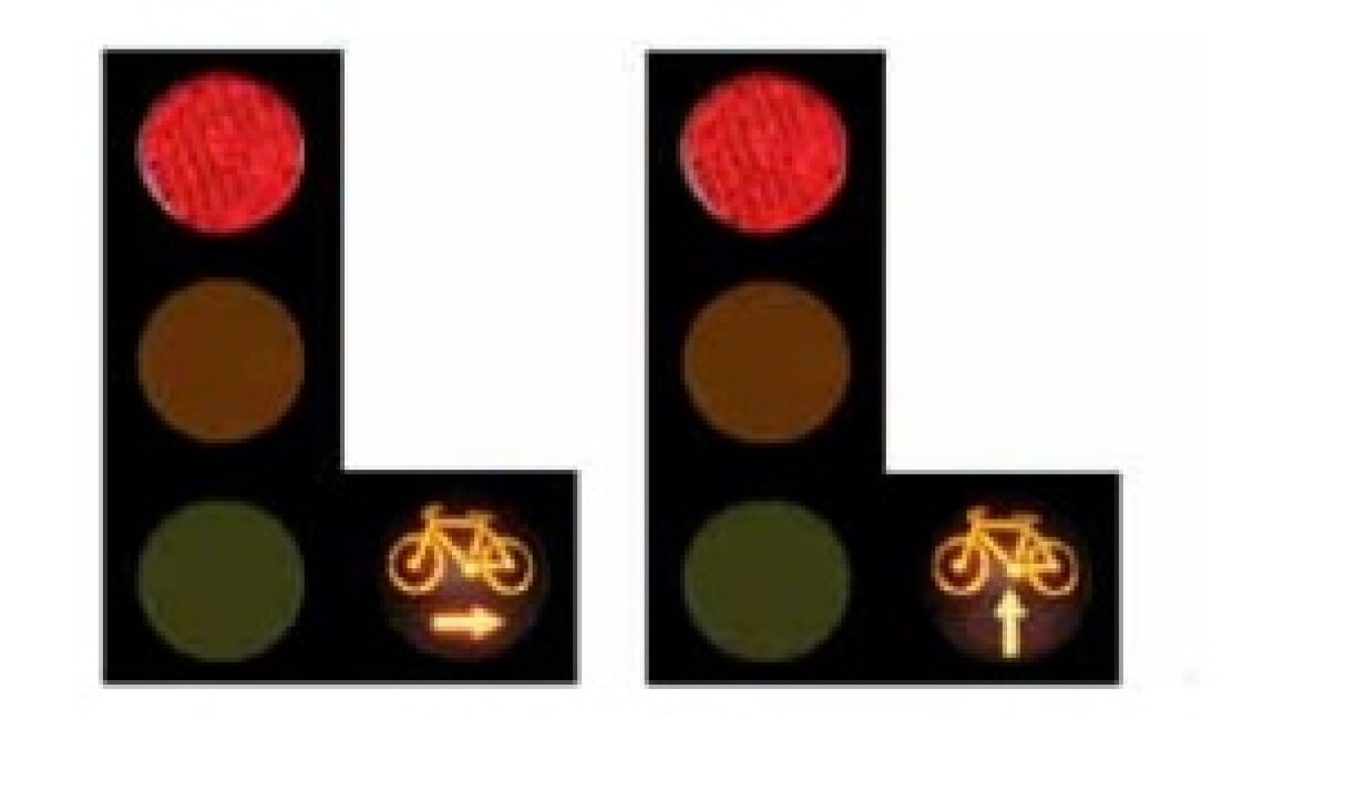 Un exemple de signalisation lumineuse à destination des cycles.