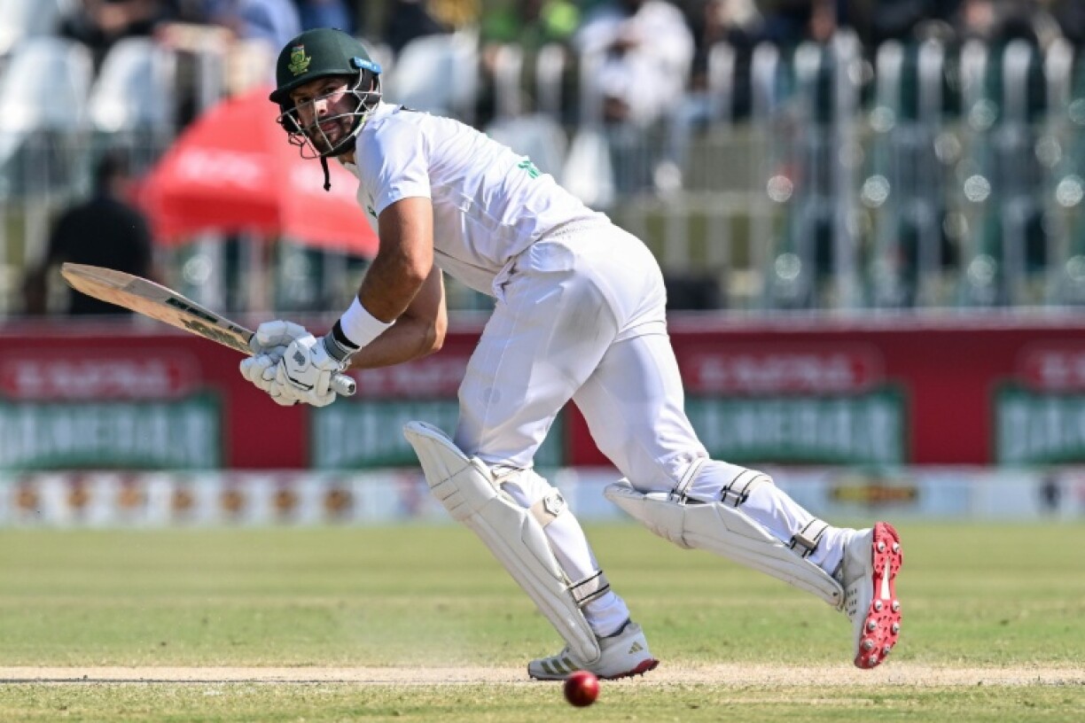 Markram playing a shot in the second Test against Pakistan