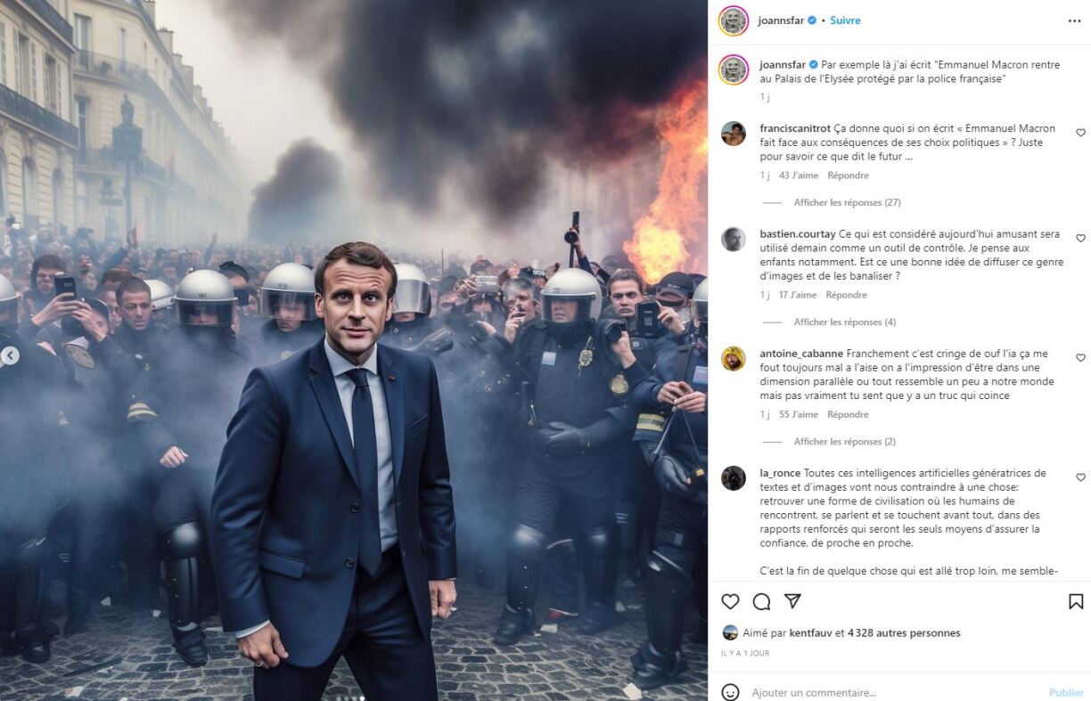 Capture d'écran d'une image générée par IA créée par le compte Instagram Joannsfar