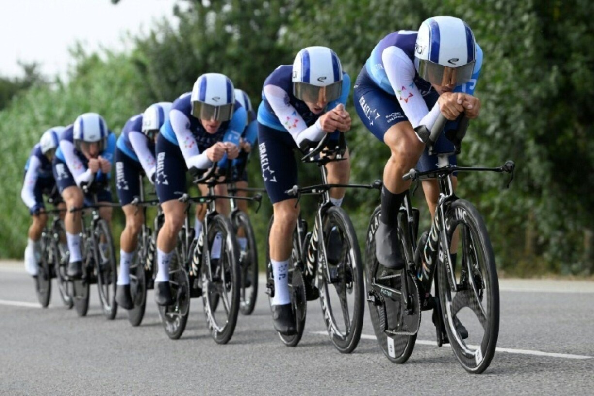 Israel Premier-Tech riders competing in the Vuelta a Espana race in Spain