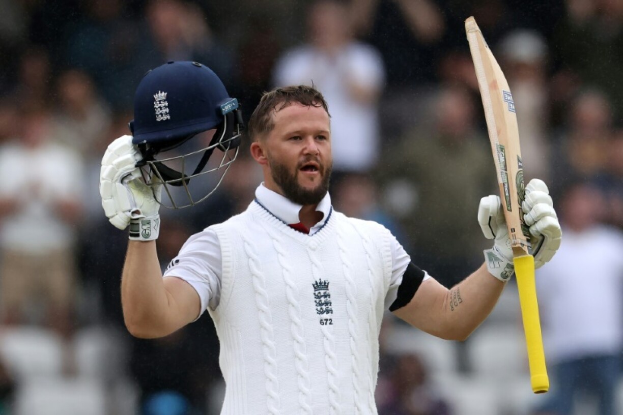 England's Ben Duckett celebrates his century