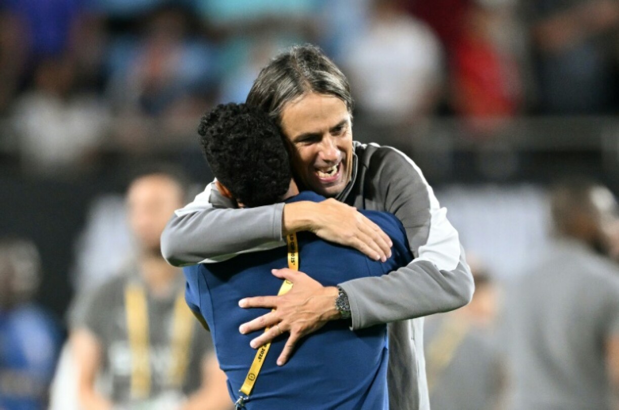 Al Hilal's Italian head coach Simone Inzaghi celebrates following his team's Club World Cup upset over Manchester City