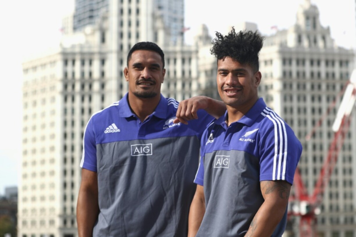 Jerome Kaino (L) and Ardie Savea (R) before New Zealand played Ireland in Chicago in 2016