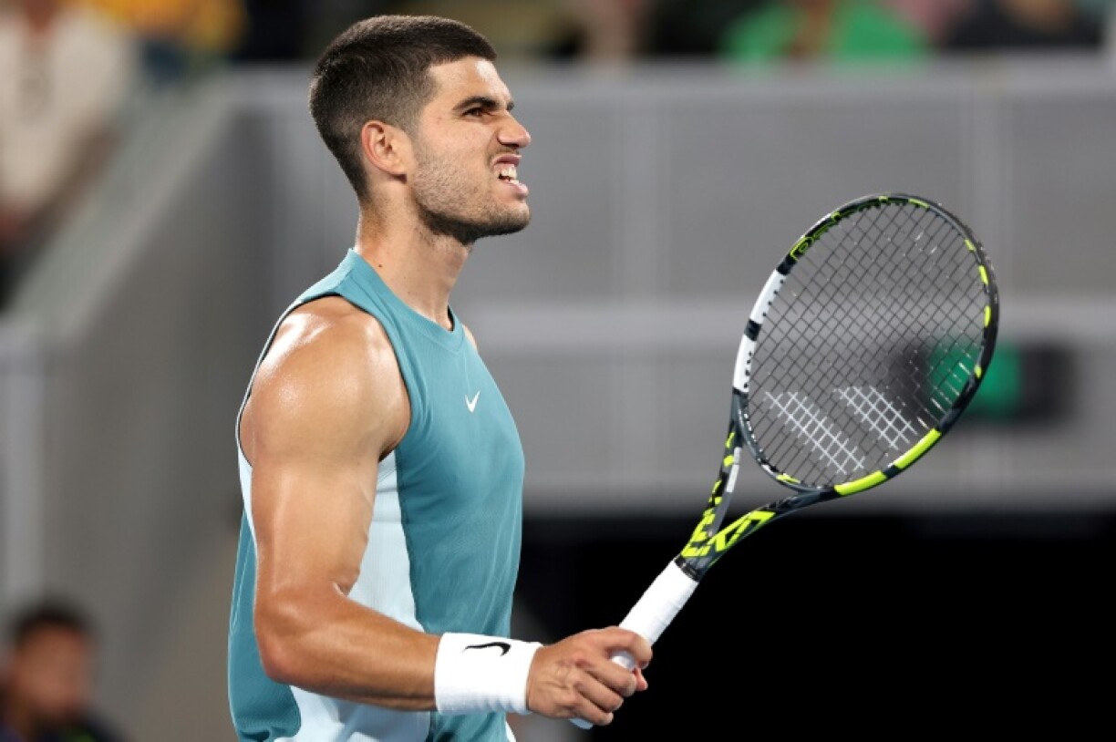 Spain's Carlos Alcaraz celebrates against Kazakhstan's Alexander Shevchenko