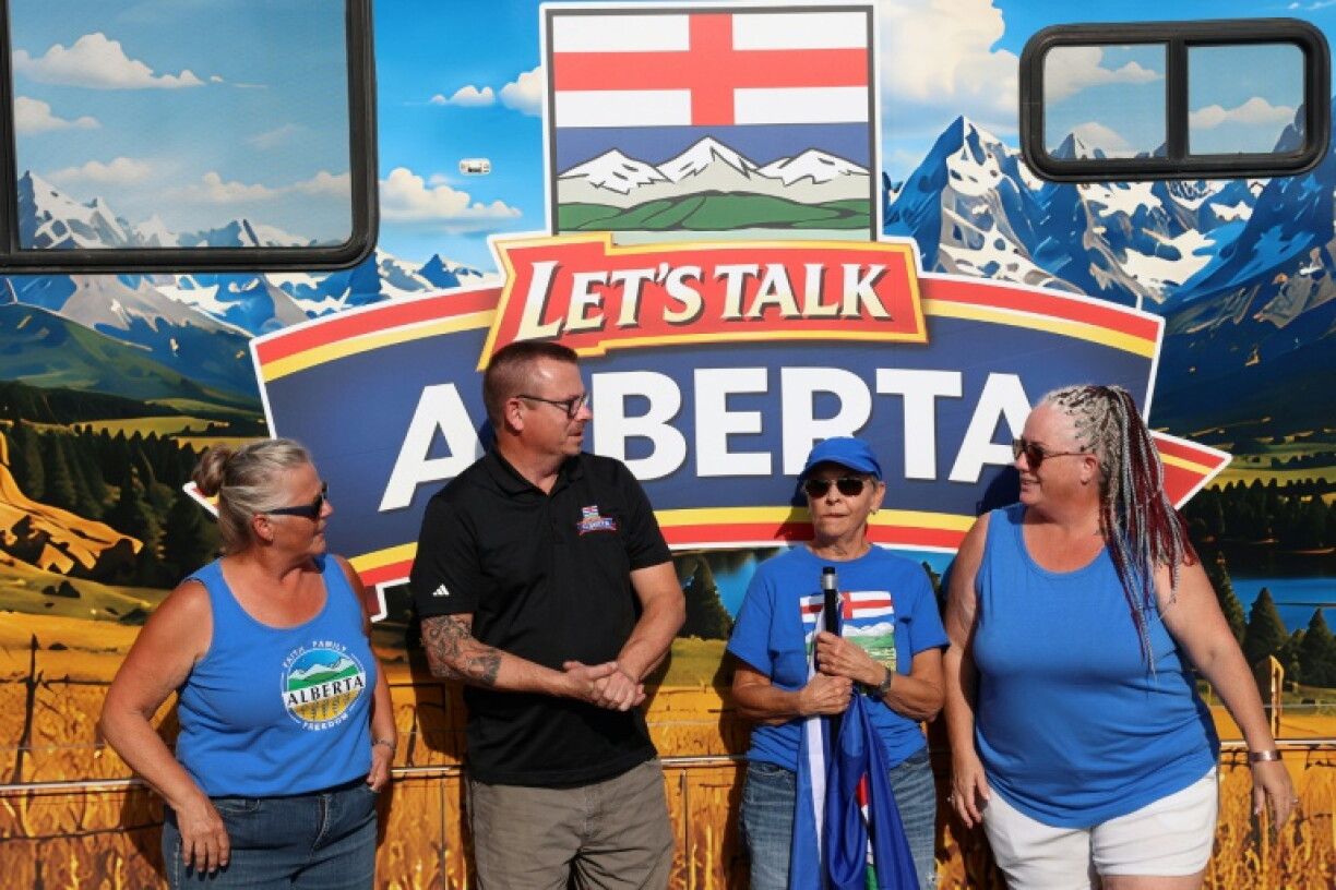 Christopher Scott, a Canadian podcaster and activist, joins separatists at an event advocating for Alberta's separation from Canada in Medicine Hat, Alberta, on September 23, 2026.