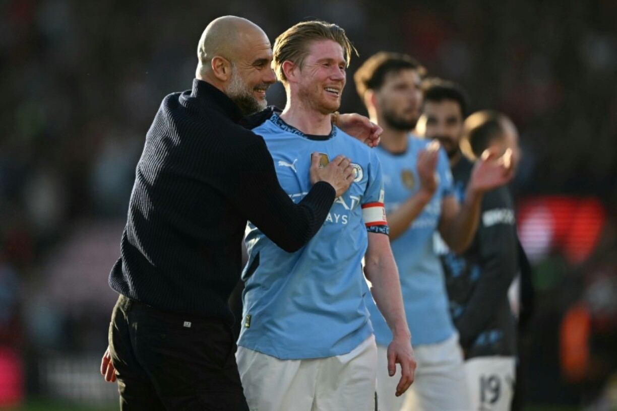 Kevin De Bruyne (right) is one of the greatest players in Premier League history, according to Pep Guardiola (left)