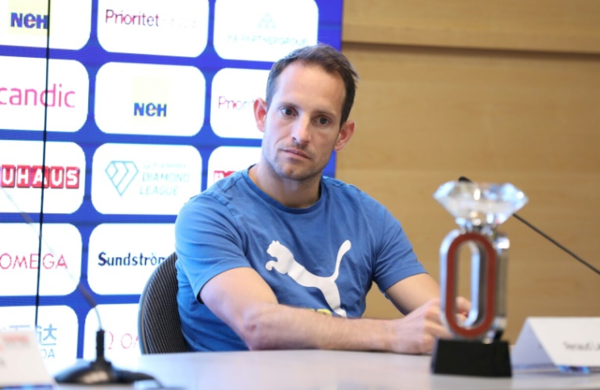 Le perchiste vedette Renaud Lavillenie lors d'un point presse à Stockholm, le 3 juillet 2021