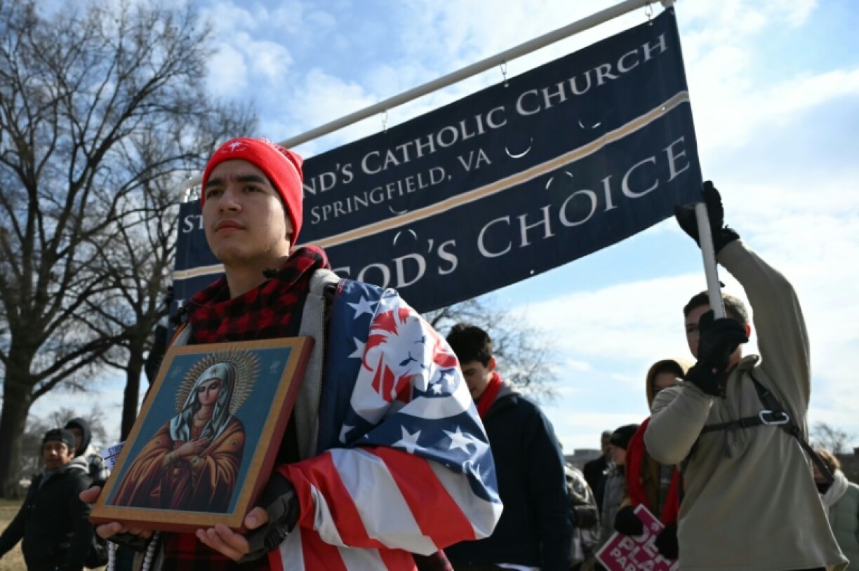 Anti-abortion rights activist rally on the National Mall in Washington, DC, during the annual 'March for Life'