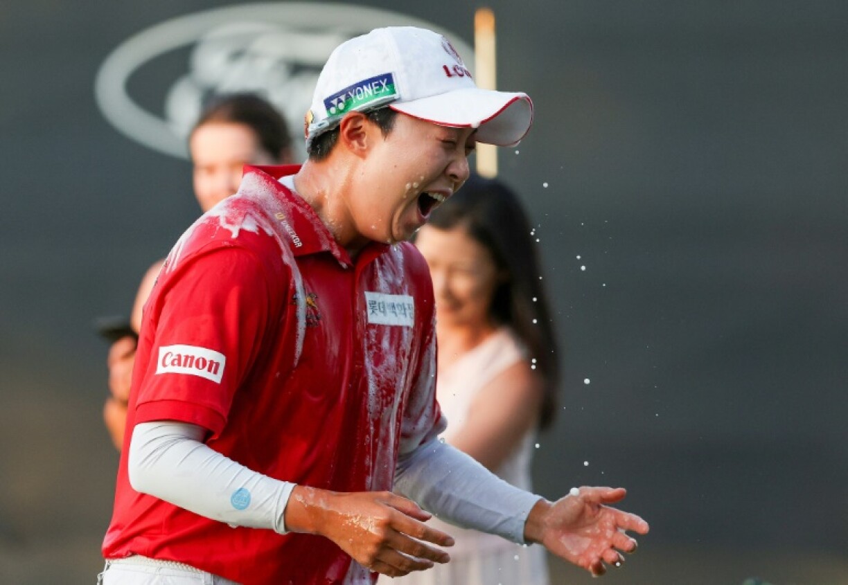 South Korea's Kim Hyo-joo celebrates after winning the LPGA Ford Championship in a playoff