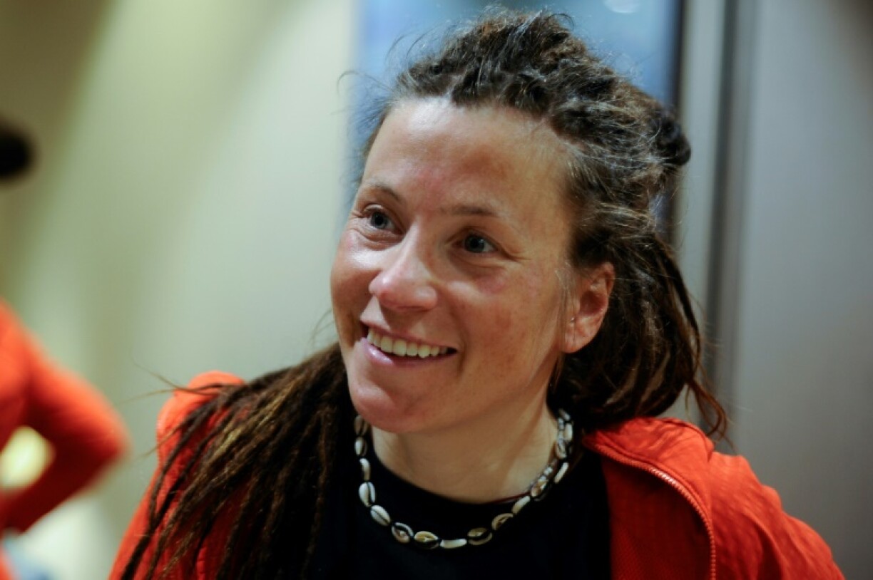 L'alpiniste norvégienne Kristin Harila lors d'un entretien avec l'AFP le 8 mai 2023 à Katmandou