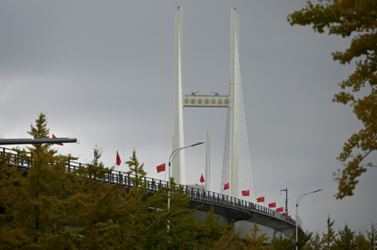 A general view shows the new cross-border bridge linking China and North Korea in Dandong, Liaoning Province, on October 15, 2026.