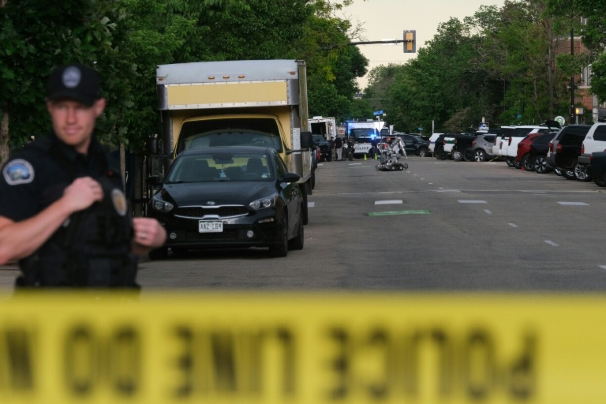 A bomb disposal robot seen at the site of an attack in Boulder, Colorado on demonstrators calling for the release of Israeli hostages held in Gaza