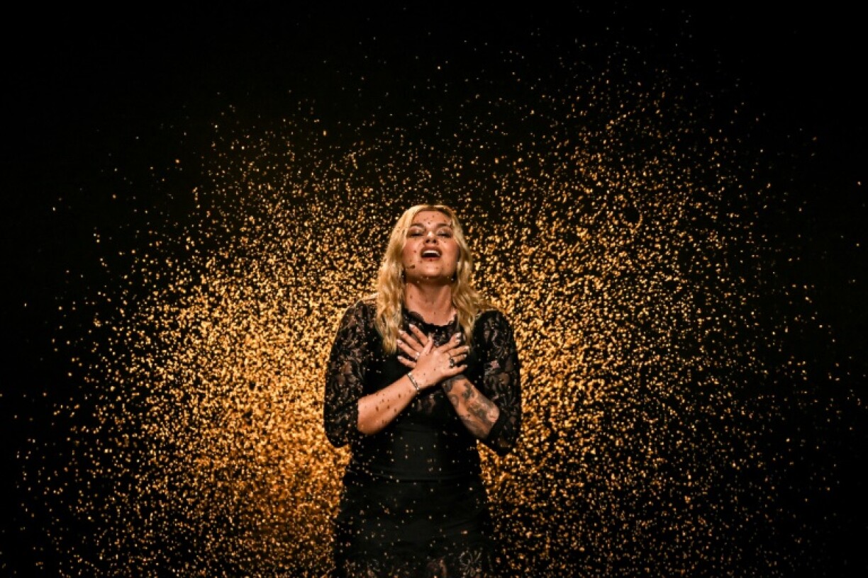 French singer Louane performing the song 'Maman' during a public dress rehearsal