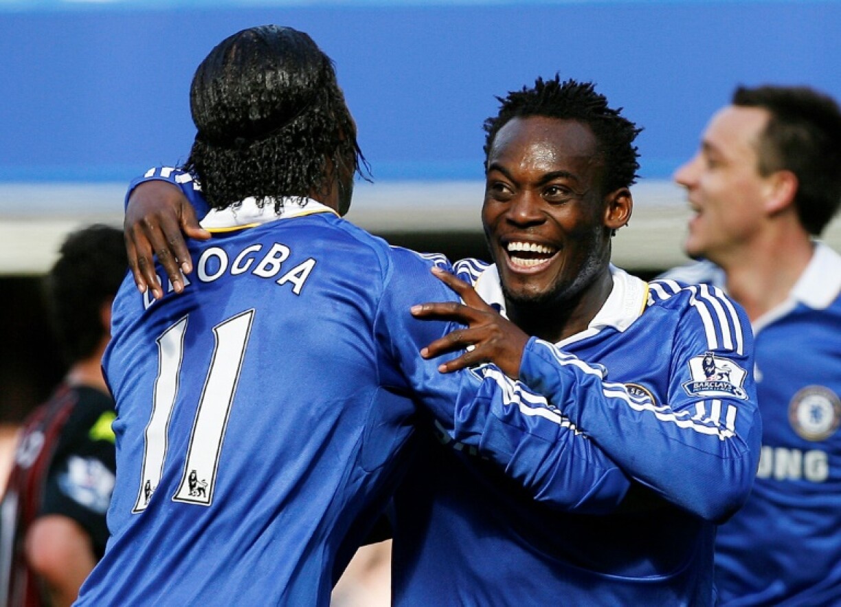 Michael Essien (C) and Didier Drogba (L) were key members of Jose Mourinho's title-winning Chelsea teams