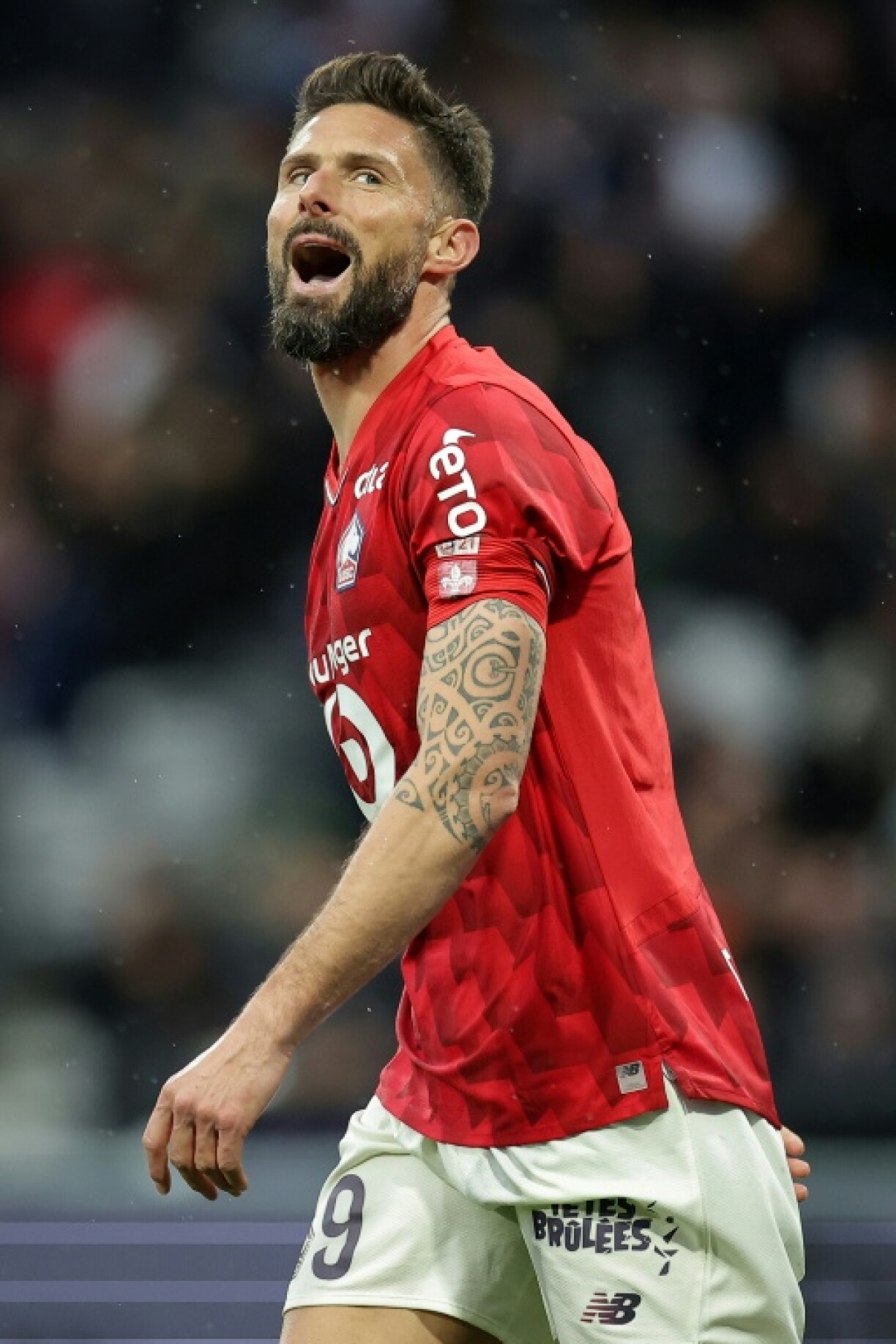 L'attaquant français de Lille, Olivier Giroud, lors du match de Ligue 1 contre le Toulouse FC, à Toulouse, le 12 avril 2026