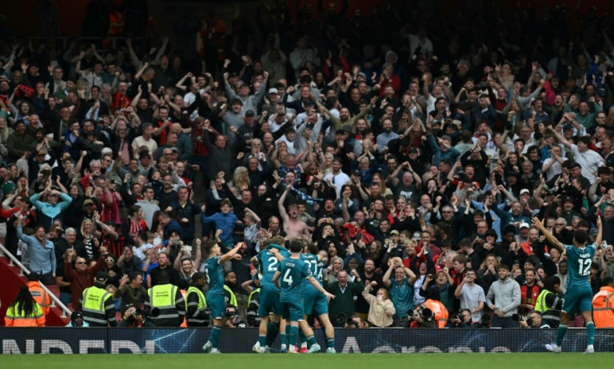 Bournemouth celebrate Evanilson's winner at Arsenal