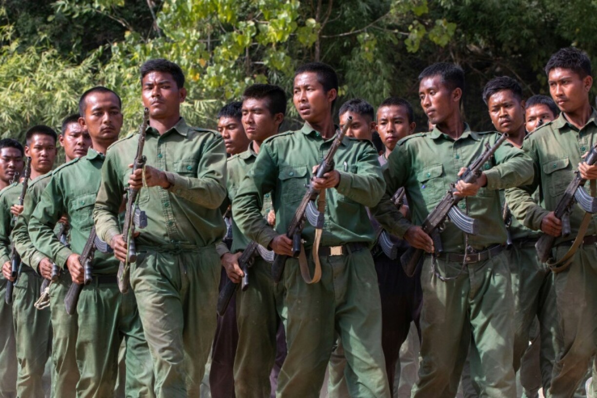 Members of the Mandalay People's Defense Forces training at a camp in an undisclosed location in Myanmar's northern Shan State in December