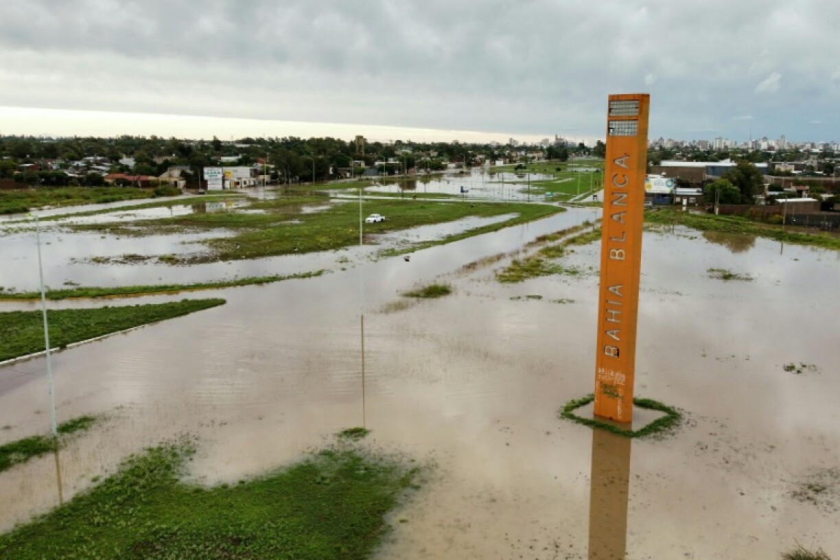 An aerial view of the flooding in Bahia Blanca, Argentina, on March 7, 2025