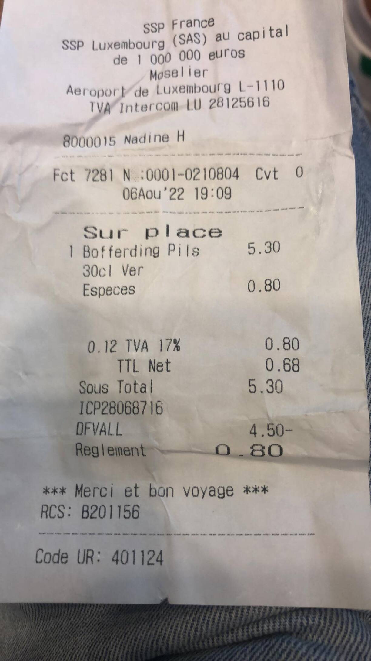 La facture d'un passager après avoir utilisé le bon Easyjet le 6 août 2022