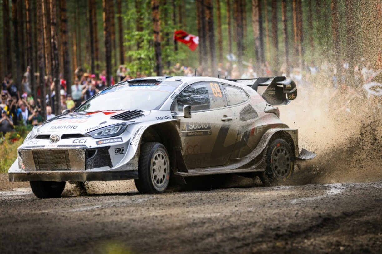 Finnish driver Kalle Rovanpera and co-driver Jonne Halttunen compete in their Toyota GR Yaris at home in the Rally of Finland