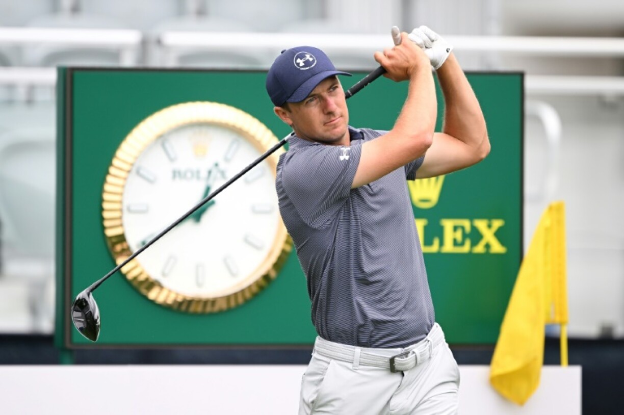 American Jordan Spieth fires a tee shot during a practice round for the 107th PGA Championship, where he can complete a career Grand Slam with a victory at Quail Hollow