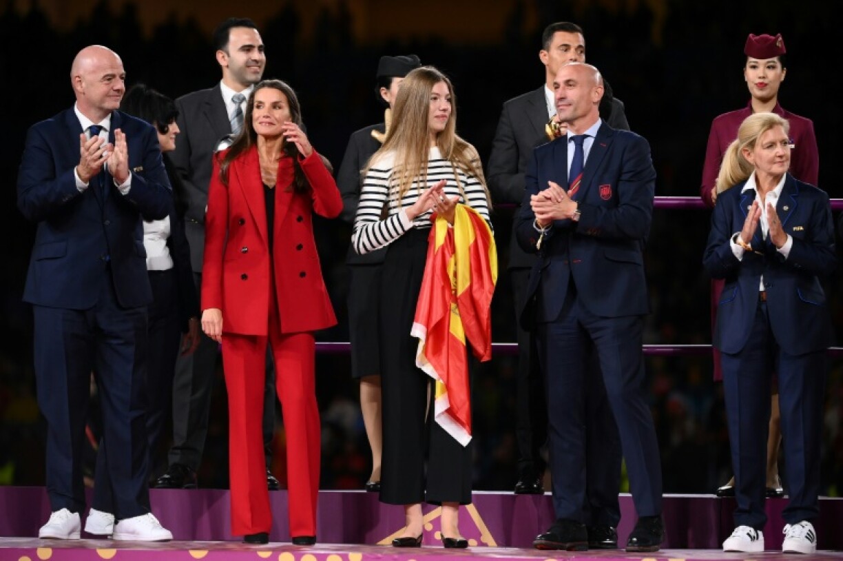 Rubiales with Queen Letizia and her daughter Princess Sofia at the Women's World Cup final in Sydney
