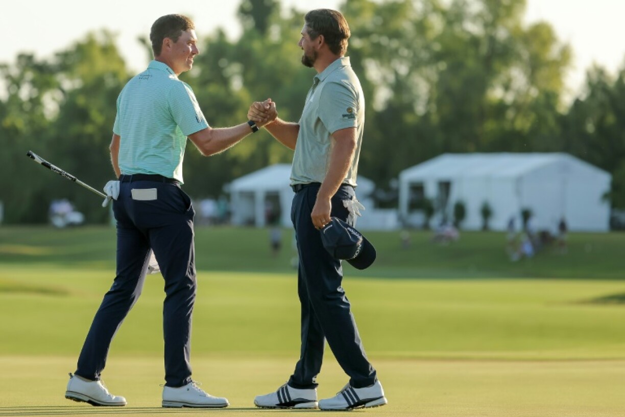 Americans Ben Griffin, left, and Andrew Novak combined to win the PGA Zurich Classic pairs event title