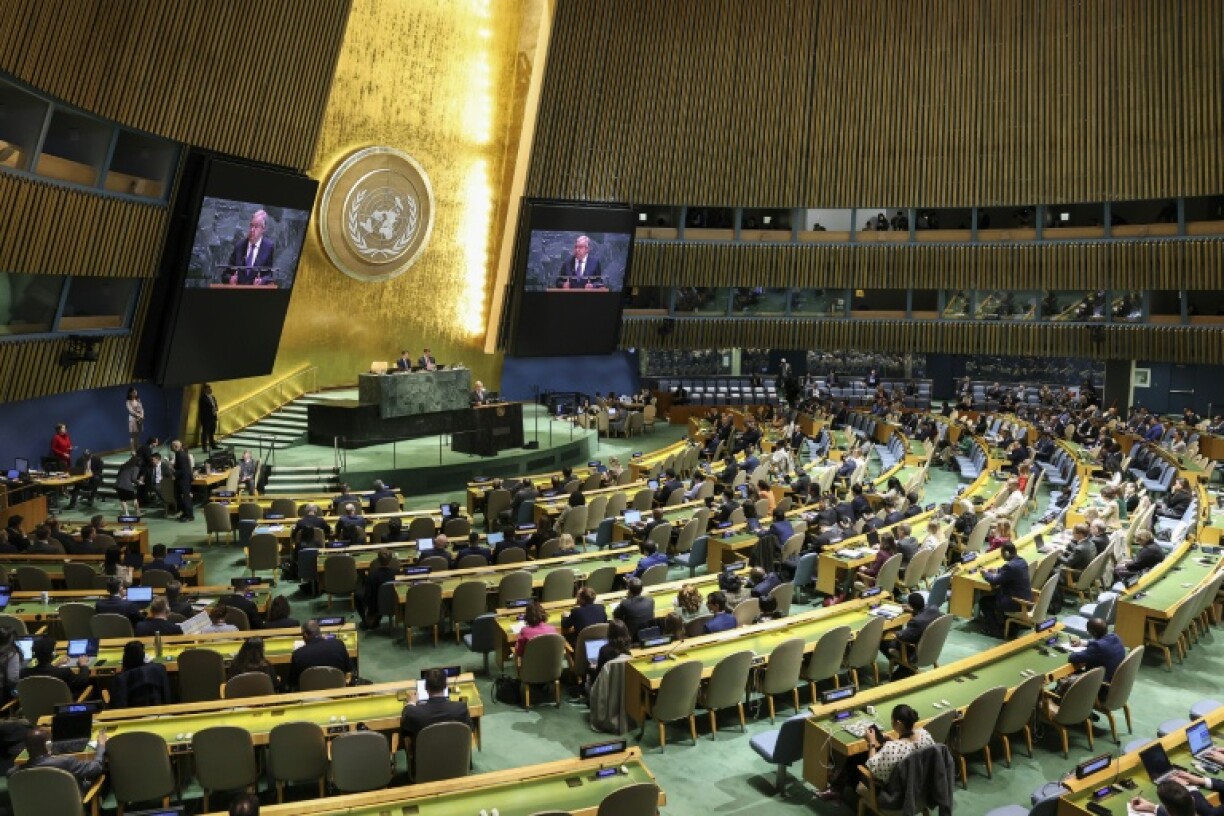 Le secrétaire général de l'ONU, Antonio Guterres, lors de la 11e Conférence d'examen du Traité sur la non-prolifération des armes nucléaires (TNP) au siège des Nations unies à New York, le 27 avril 2026