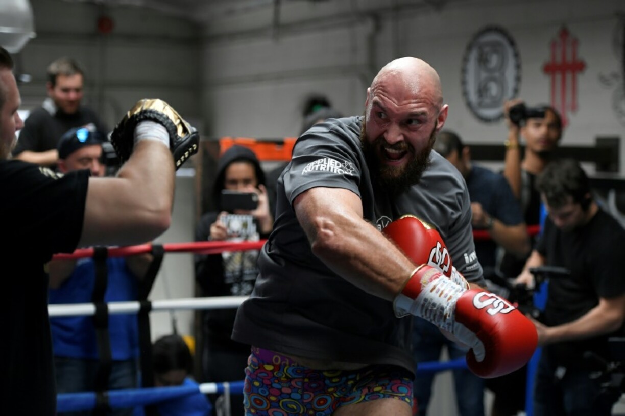 Le champion WBC britannique Tyson Fury s'entraîne à Los Angeles, le 25 octobre 2018