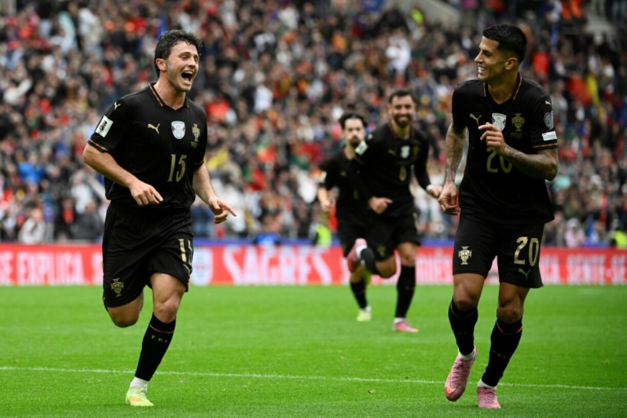 In the absence of the suspended Cristiano Ronaldo, Bruno Fernandes and Joao Neves (L) both scored hat-tricks as Portugal ran riot against Armenia