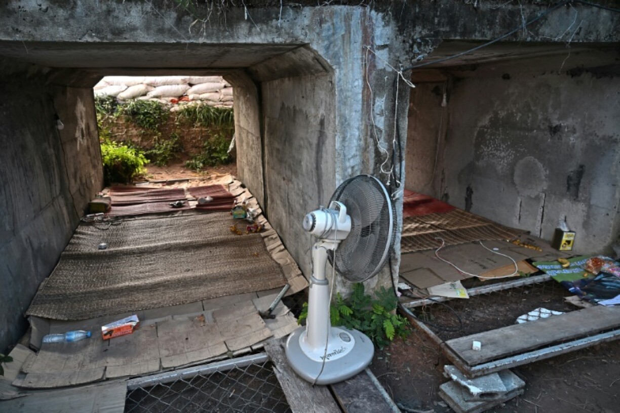 An empty bunker to protect residents against shelling is pictured in the Thai border province of Surin on July 29, 2025