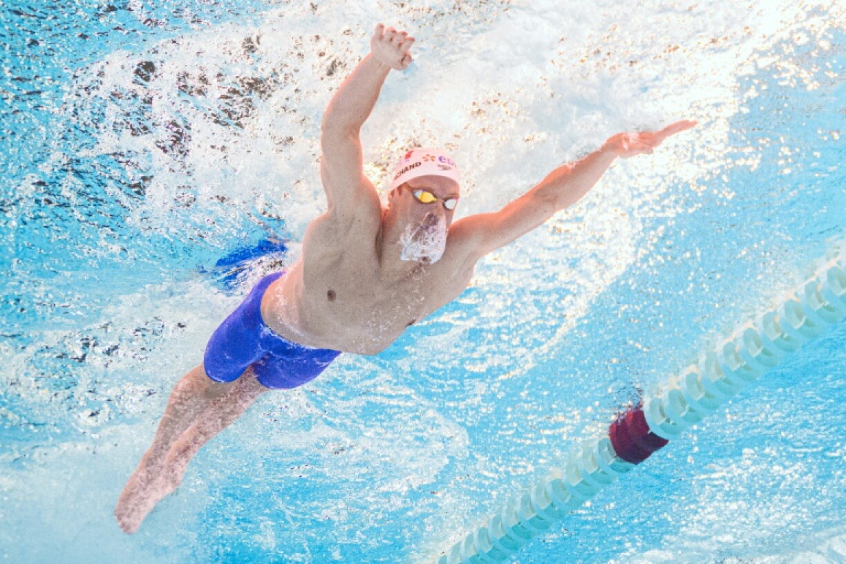 Léon Marchand lors de sa demi-finale du 200 m papillon aux Championnats d'Europe de natation à Saint-Denis le 14 août 2026