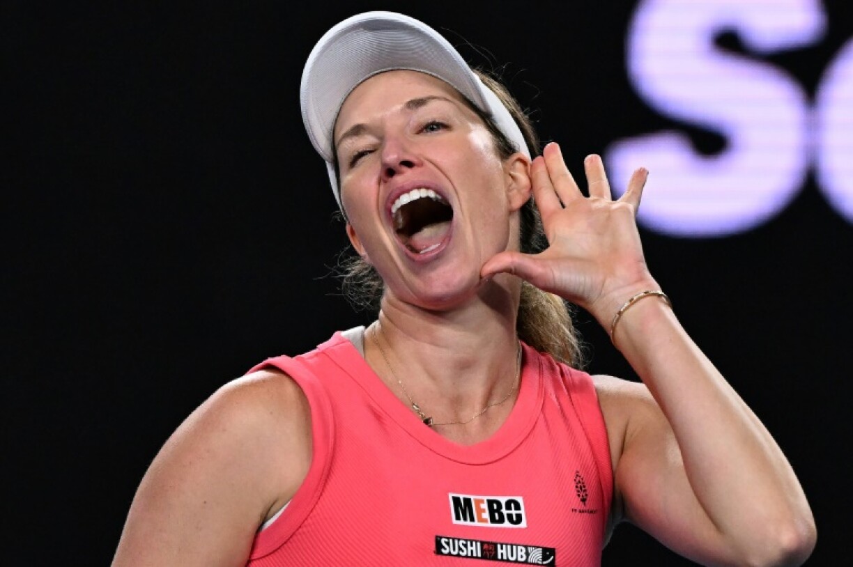 USA's Danielle Collins celebrates victory over Australia's Destanee Aiava